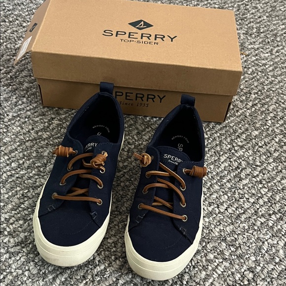 Sperry Shoes - Sperry Dark Blue Shoes with Tan Laces